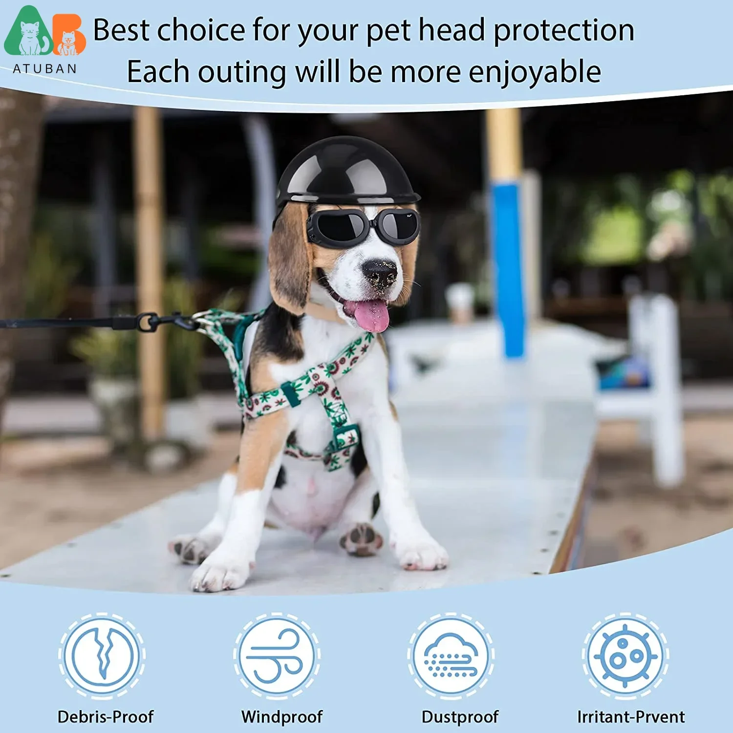 ATUBAN-Gafas de casco para perros pequeñas, protección UV, gafas de sol para perros y mascotas, sombrero de seguridad duro para motocicleta con ajustable - imagen 4