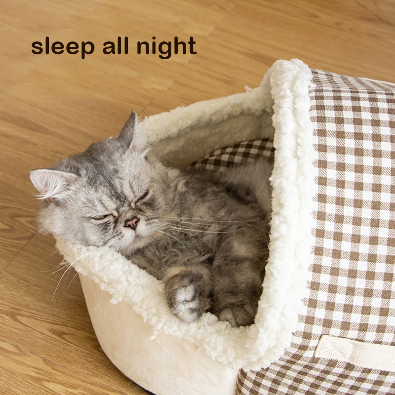 Cama suave y cálida para gatos, tienda de invierno, cama de dormir autocalentable para gatos, cueva de lana para mascotas, nido para mascotas de interior - imagen 3