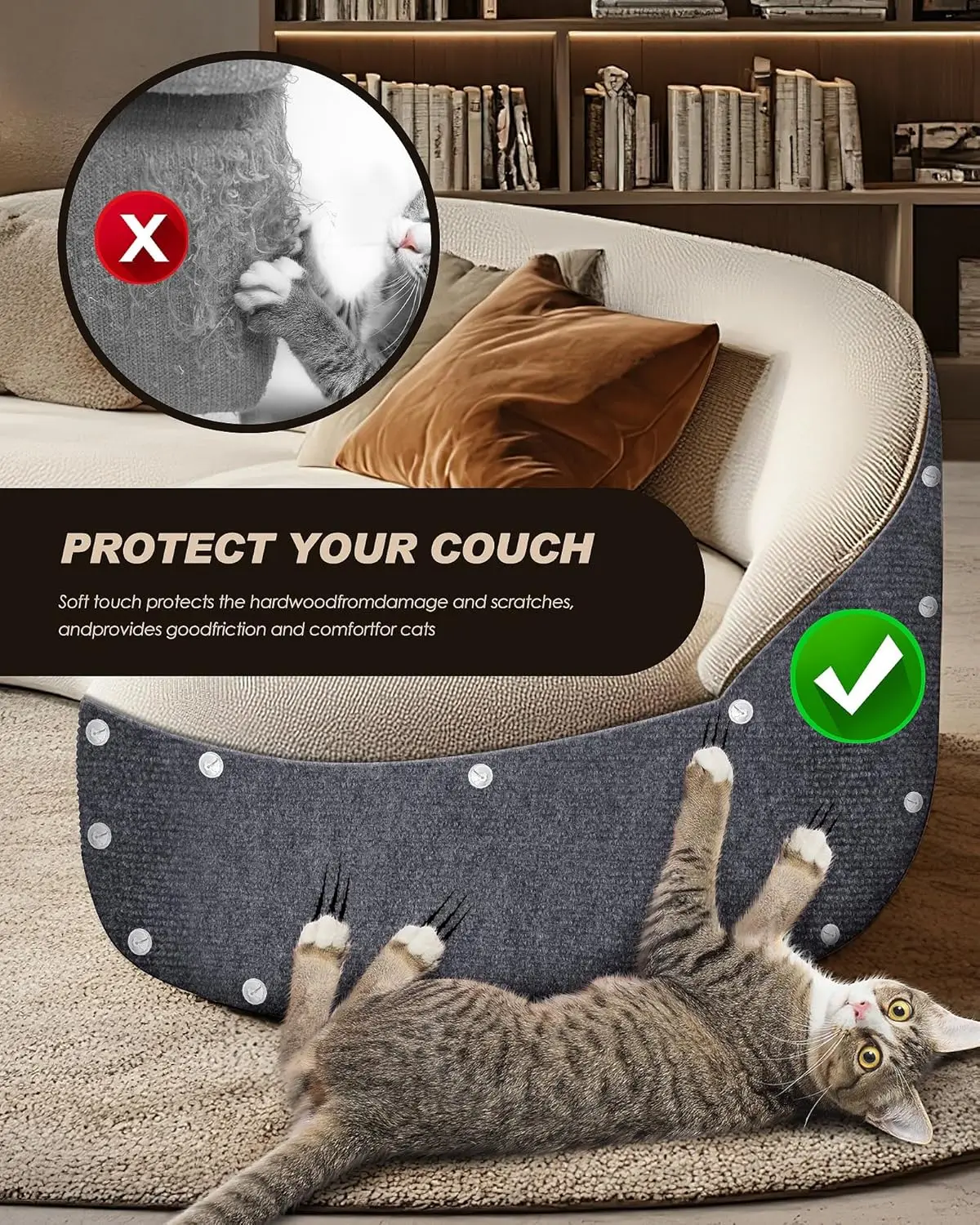 Protector de sofá para gatos – Alfombra rascador adhesiva y recortable - imagen 5