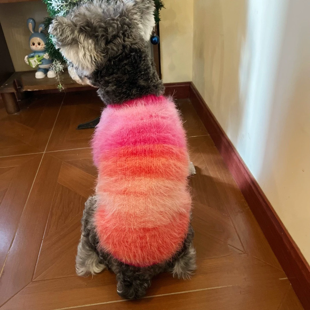 Otoño e Invierno cálido suéter para mascotas cárdigan de punto de felpa gato Schnauzer abrigo de peluche ropa para perros pequeños