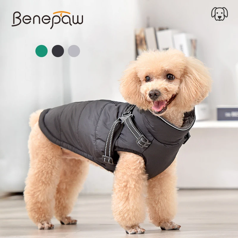 benepaw abrigo cálido perro ropa reflectante prueba viento mascotas cuello alto chaqueta arnés impermeable perros pequeños medianos grandes invierno
