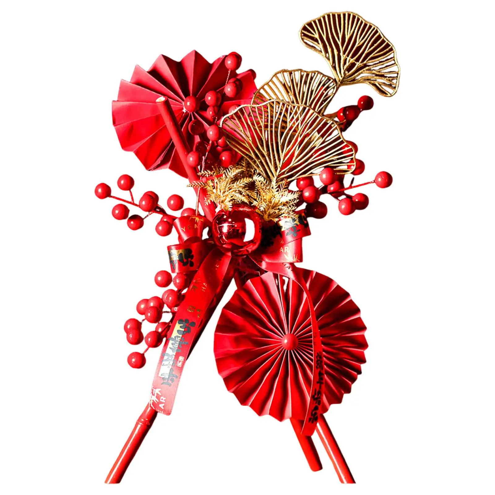 Chinese New Year Bamboo Figurine Red Berries Table Decoration Lucky Collectible Centerpiece for Hotel Counter Room