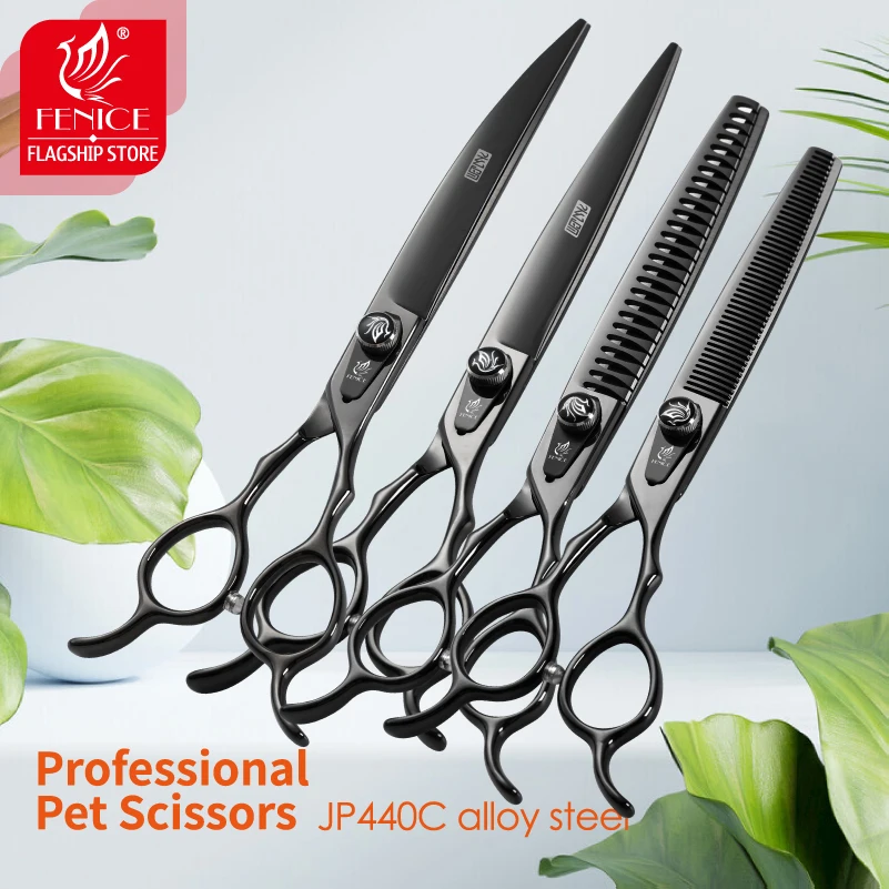 Fenice JP440C tijeras profesionales de peluquería canina negra de acero, tijeras rectas más delgadas y curvas para el cuidado de mascotas - imagen 4