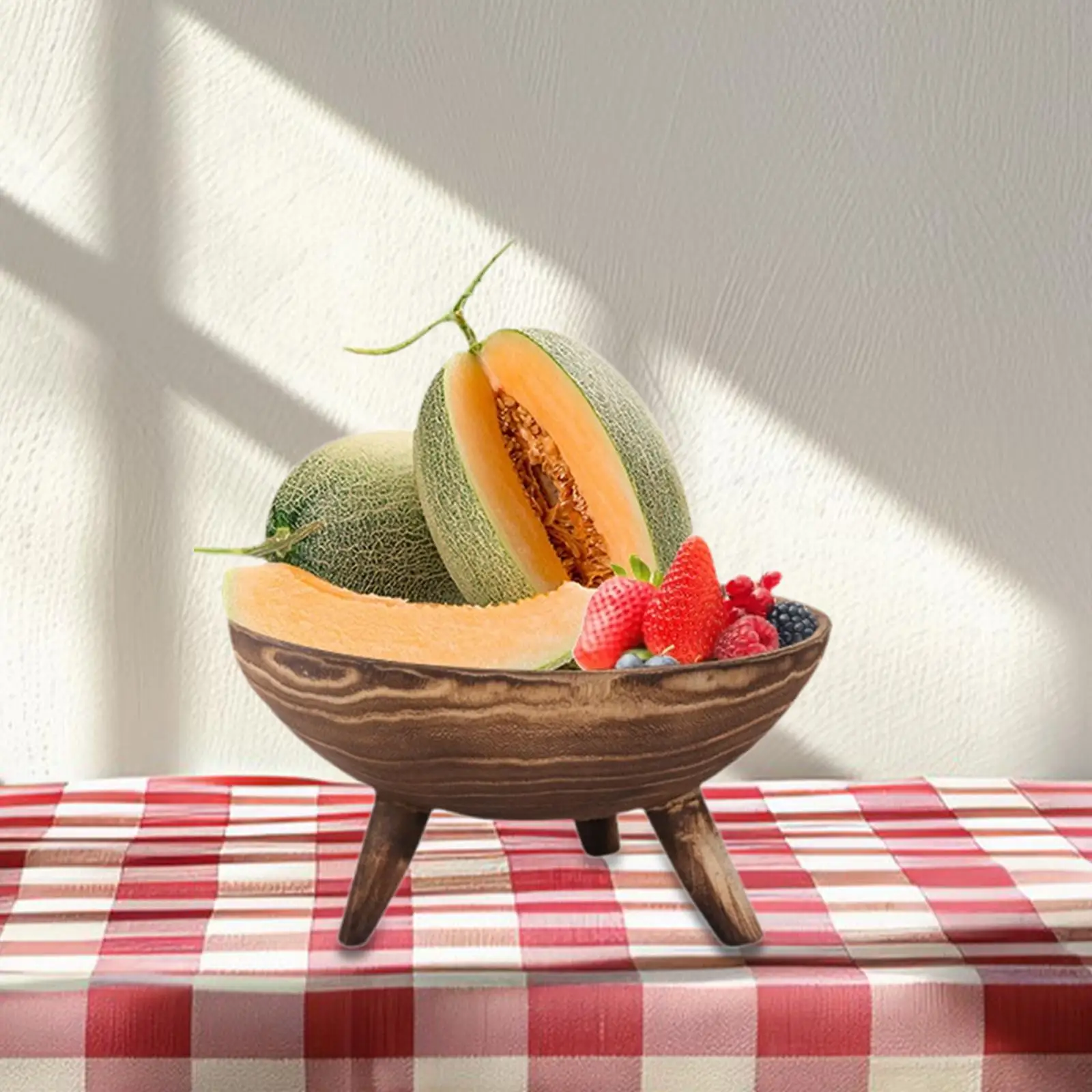 Maceta de madera redonda de pie para uso interior y exterior, plato de fruta multifuncional