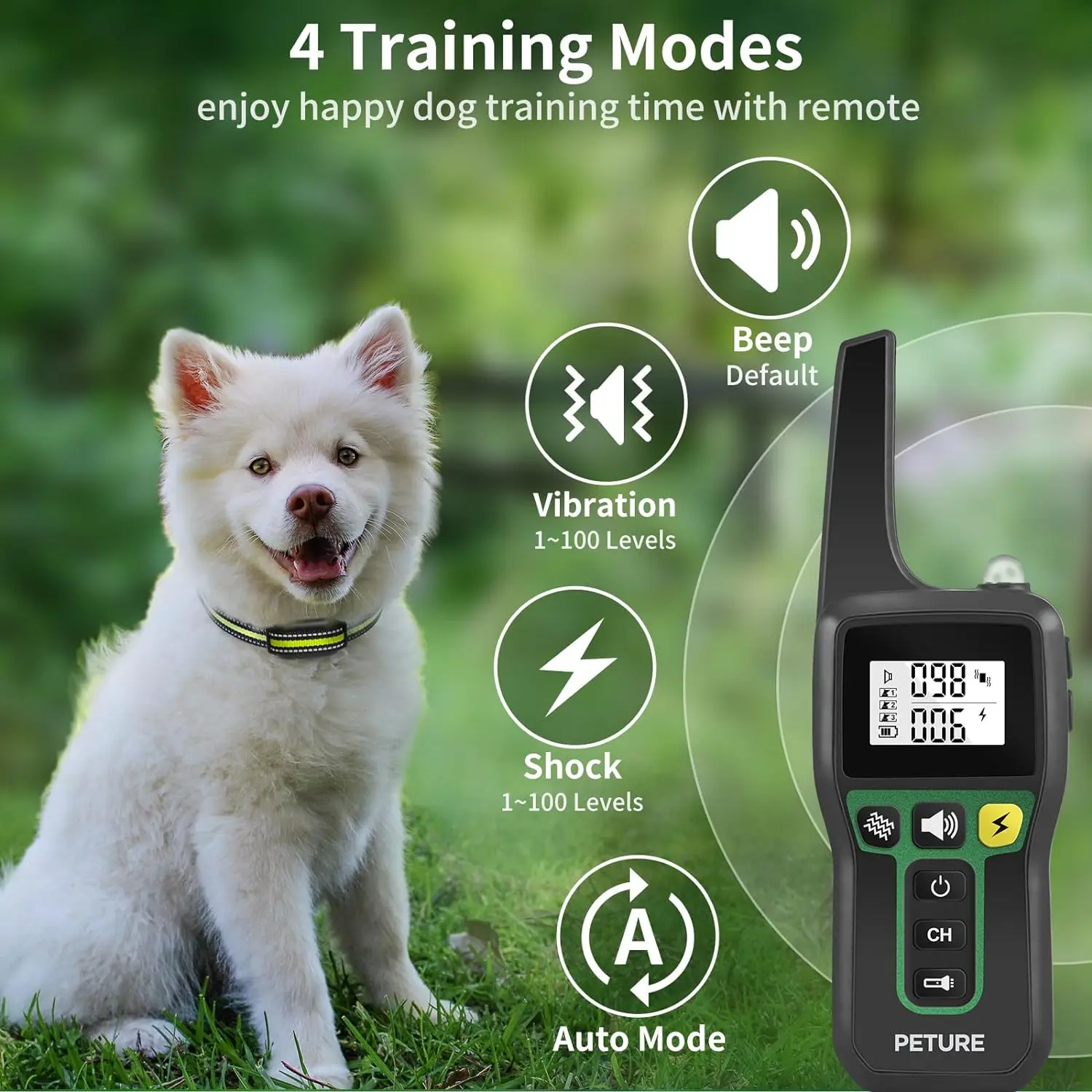 Collar de corteza para perros con control remoto, Collar de choque impermeable de 3300 pies con pitido, vibración, modo automático para perros grandes, medianos y pequeños