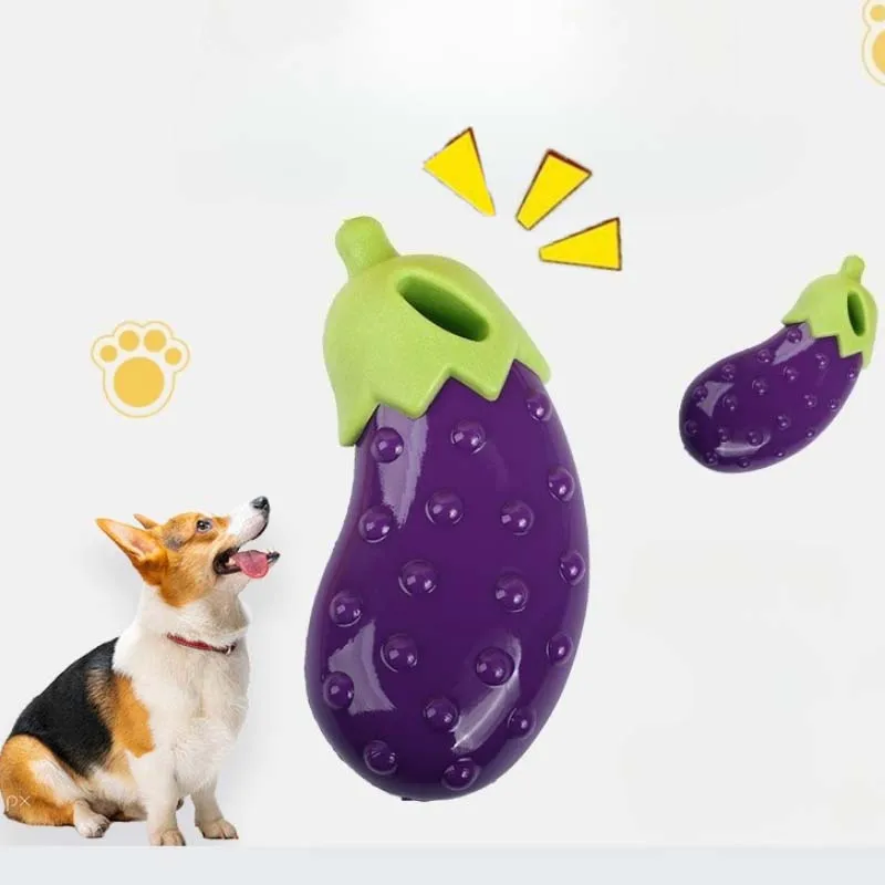 Juguete para masticar para perros, juguete con sonido de goma de silicona resistente a mordeduras, juguete hablado para perros, accesorios para perros de berenjena simulados