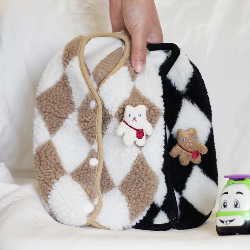 Chaleco de invierno de lana a cuadros para perros y gatos, abrigo cálido de algodón para mascotas, chaqueta para cachorros, Chihuahua, Yorkshire y suéter para gatos Sphynx - imagen 4