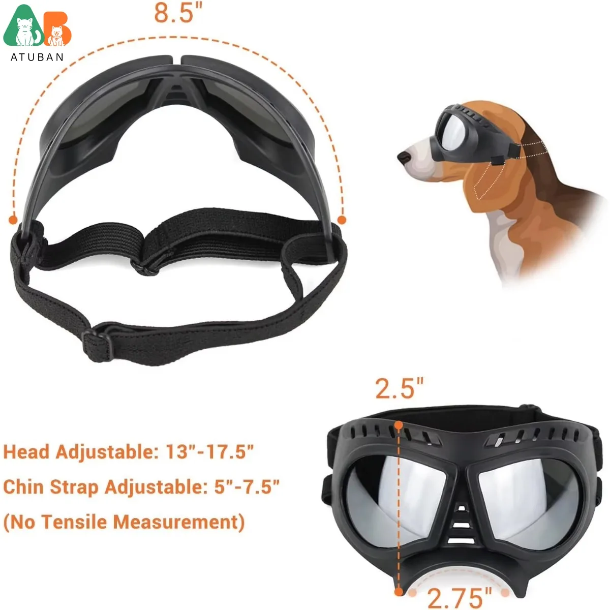 ATUBAN Gafas para perros Gafas de sol para perros de área grande, Gafas para perros de protección ocular a prueba de viento y nieve de razas grandes para conducir al aire libre en bicicleta - imagen 3
