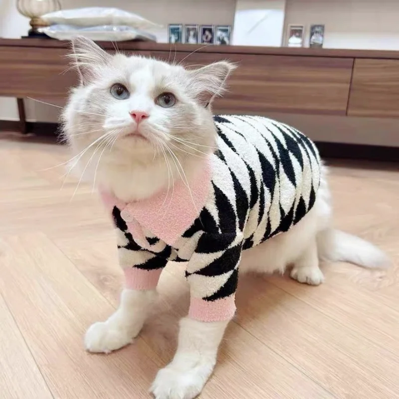 Lindo suéter de punto a cuadros para perros, ropa de invierno para perros, suéter Polo suave a la moda para cachorros, jerséis cálidos de felpa para gatos, disfraz para mascotas Chihuahua - imagen 5