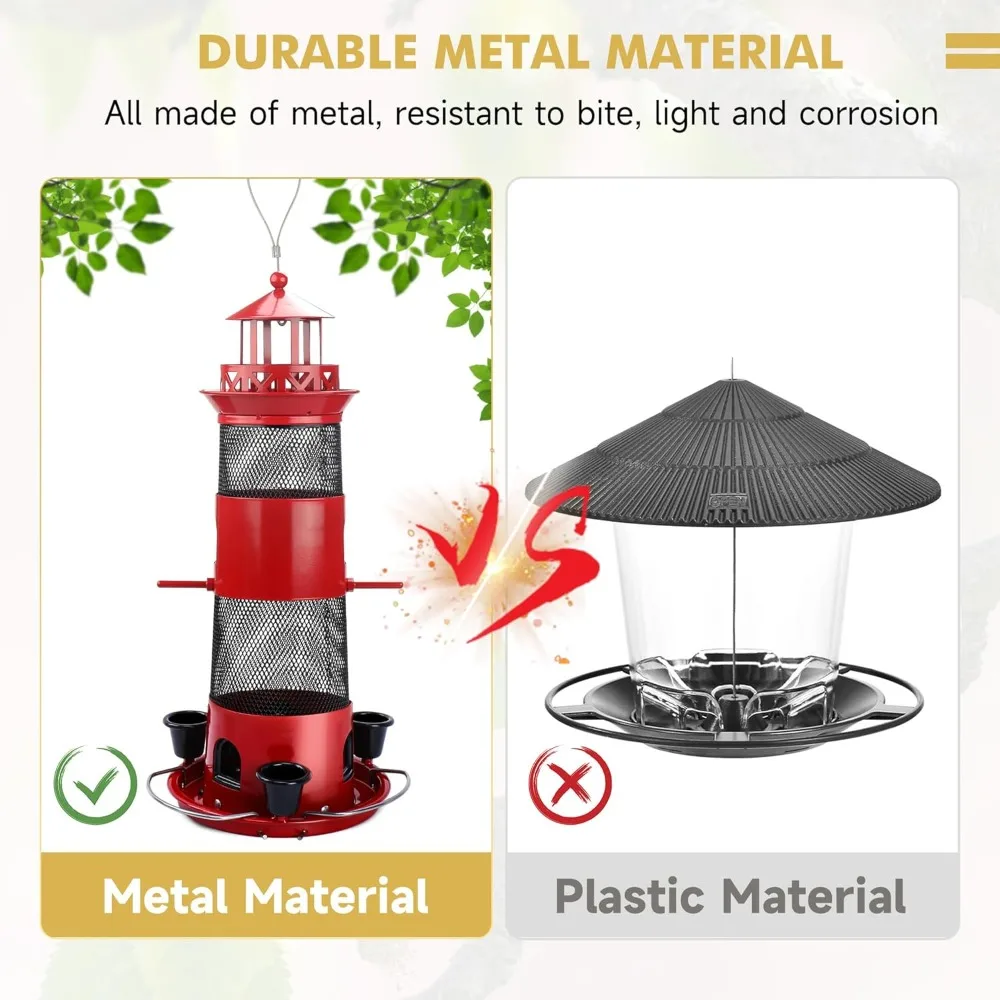 Comederos para pájaros para exteriores, comederos colgantes para pájaros salvajes, comedero de semillas de pájaros de Metal a prueba de ardillas para pájaros pequeños, gran capacidad - imagen 4