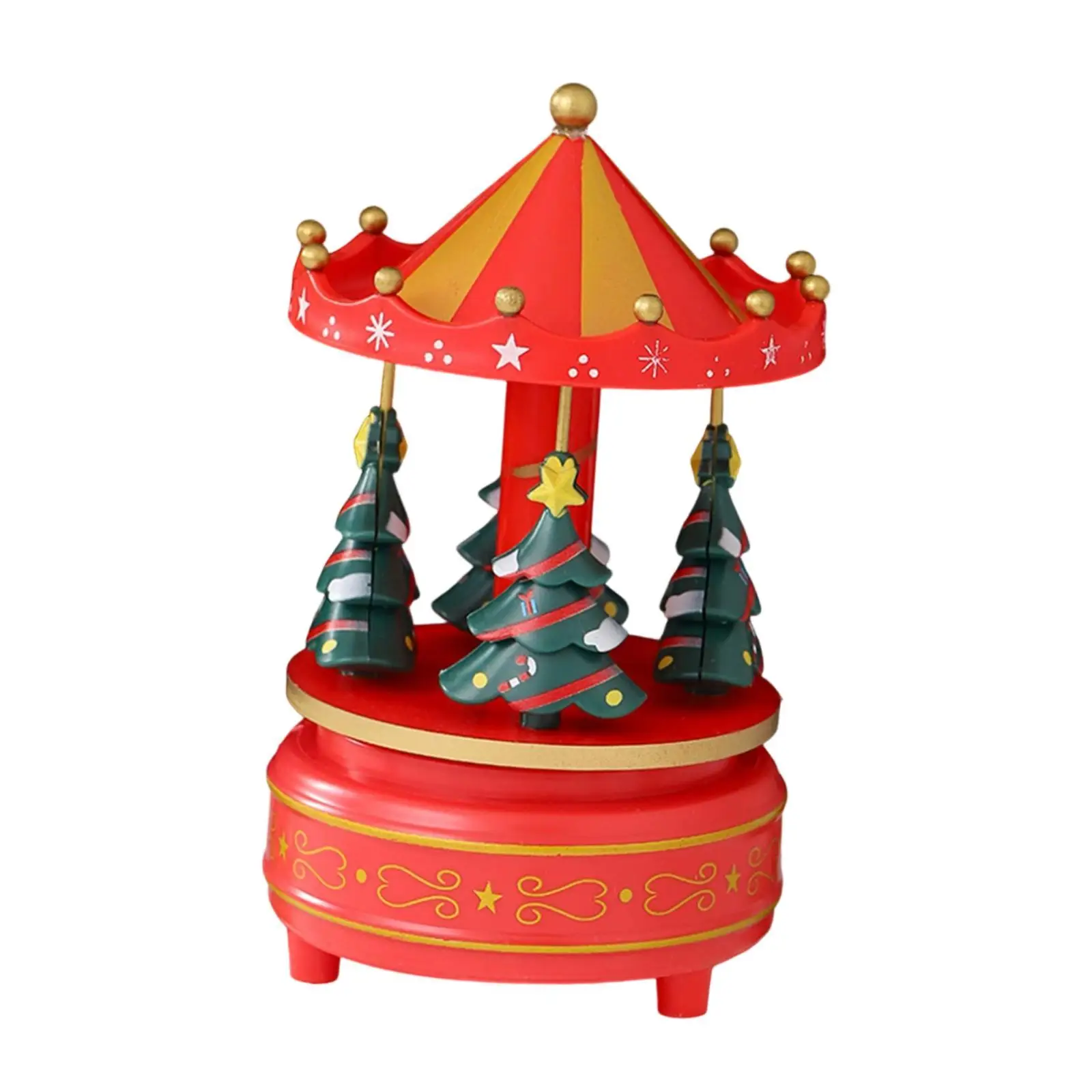 Christmas Carousel Music Box Decoration Xmas Tree Design Hand Painted Fine Craftsmanship for New Year Gifts 4.1x6.9inch