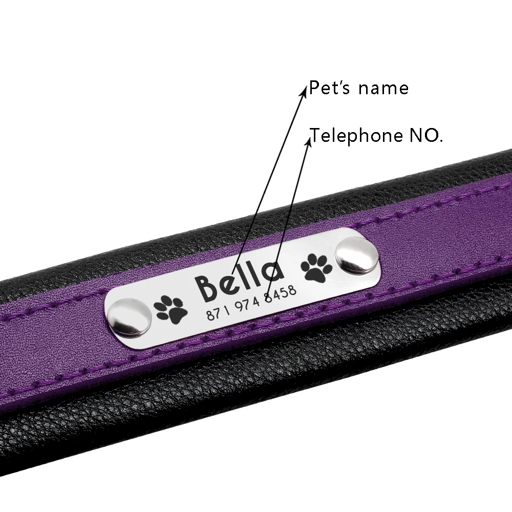 Collar de perro de cuero acolchado duradero, Collar de perro grande personalizado, Collar de pata con nombre de mascota personalizado, suave para perros medianos y grandes Pitbull - imagen 3