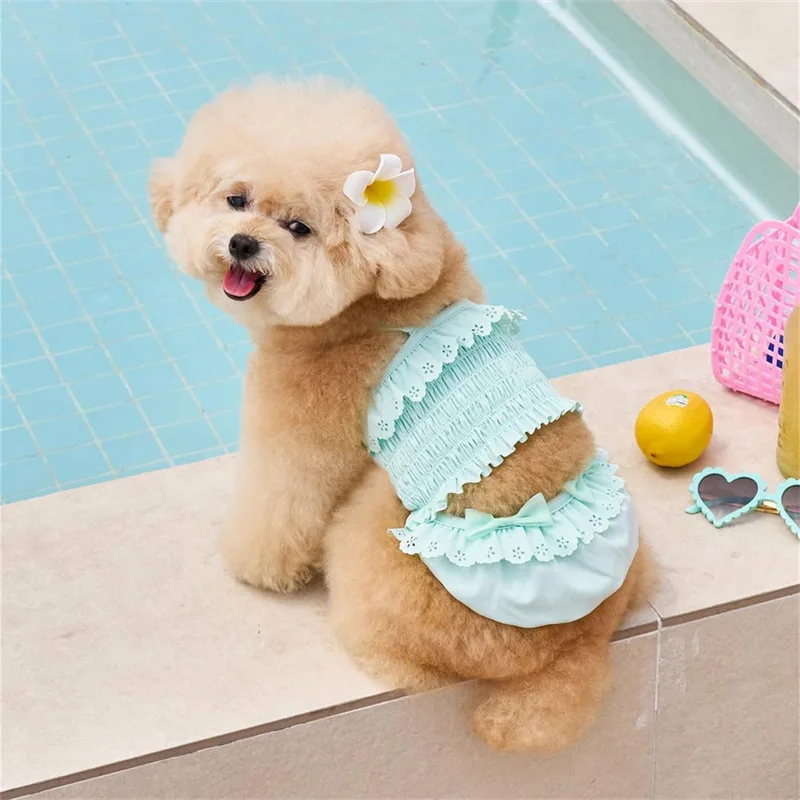 Traje de baño de verano para mascotas, 1/conjunto de ropa + gorro de baño, camisola de una pieza para gatos, chaleco para perros, traje de baño, vestidos para perros pequeños