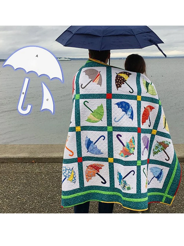 Plantilla para acolchar con patrón de paraguas, patrón de paraguas para coser edredones, plantilla de regla acrílica transparente, regla de corte para coser mantas - imagen 4