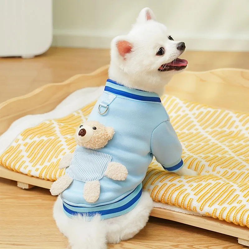 Abrigo con capucha para perro, cárdigan cálido, sudadera con patrón de oso, ropa para mascotas, abrigo para perro, chaqueta para perros pequeños, traje de Bulldog Francés Dachshund - imagen 4