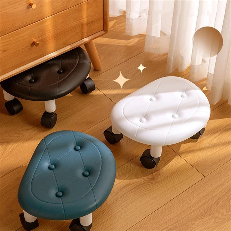 Low Stool with Pulley Thickening Sponge Cushion Household Shoe Changing Chair Waterproof Durable Leather Portable Circular Stool - imagen 4