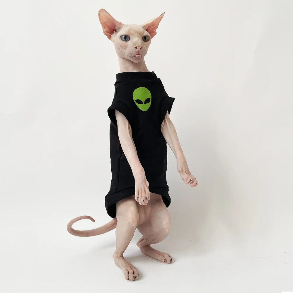 Cat Clothes for Sphynx Fashion Black Cotton Coat for Cat Striped Winter T-shirt For Devon Rex Soft cotton T-shirt Cat costume - imagen 3