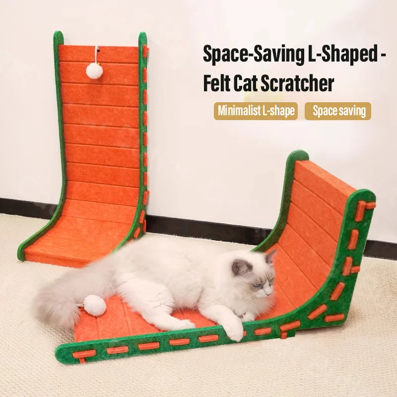 Tablero para rascar gatos pegajoso de lana en forma de L y cama para gatos: fieltro 2 en 1 que ahorra espacio, duradero y sin pelusa. Muebles para gatos antiarañazos