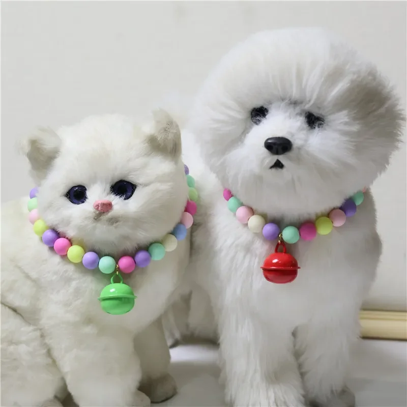 Collar de perlas ajustable para mascotas con bonita campana, cuentas coloridas, Collar para gato, cadena para cuello de perro, suministros para cachorros y mascotas - imagen 3