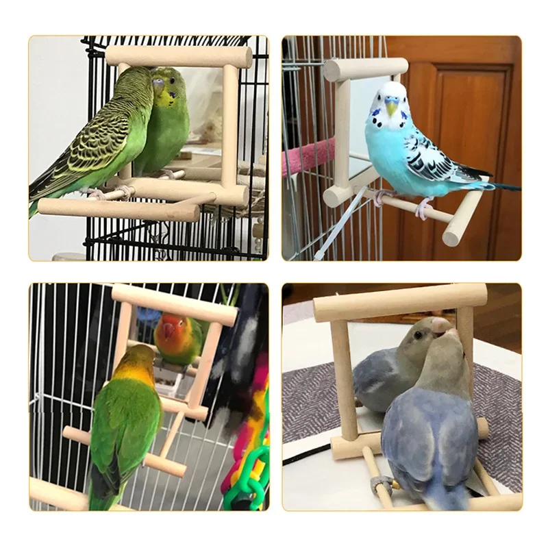 Espejo de juguete de madera para mascotas, juguete de novia divertido para loros cacatúa, pájaros pequeños, loros, accesorios para escalar - imagen 3