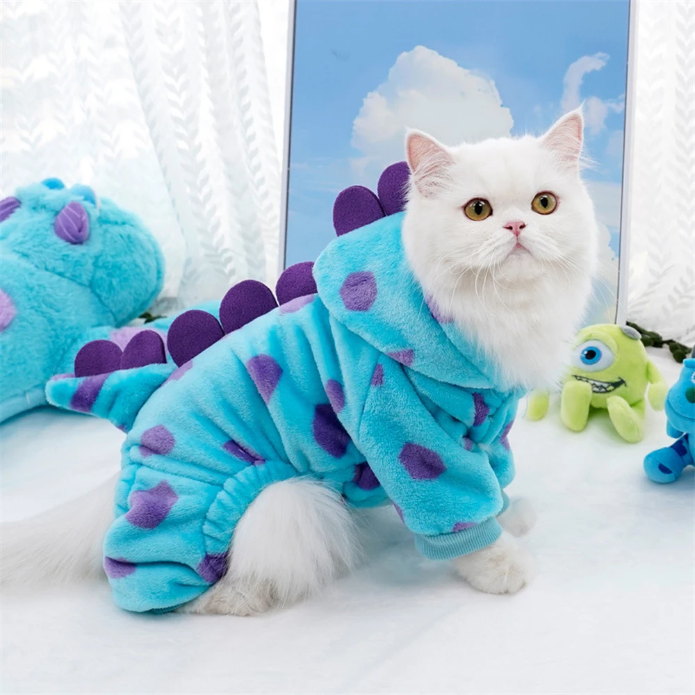 Abrigo dinosaurio para gato mediano – Cálido con capucha azul - imagen 4