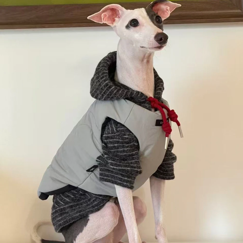 Abrigo cálido de dos lados para usar para galgo italiano en invierno, conjunto de dos piezas, chaqueta, camiseta interior con capucha para perros Samll Meida Whippet - imagen 4