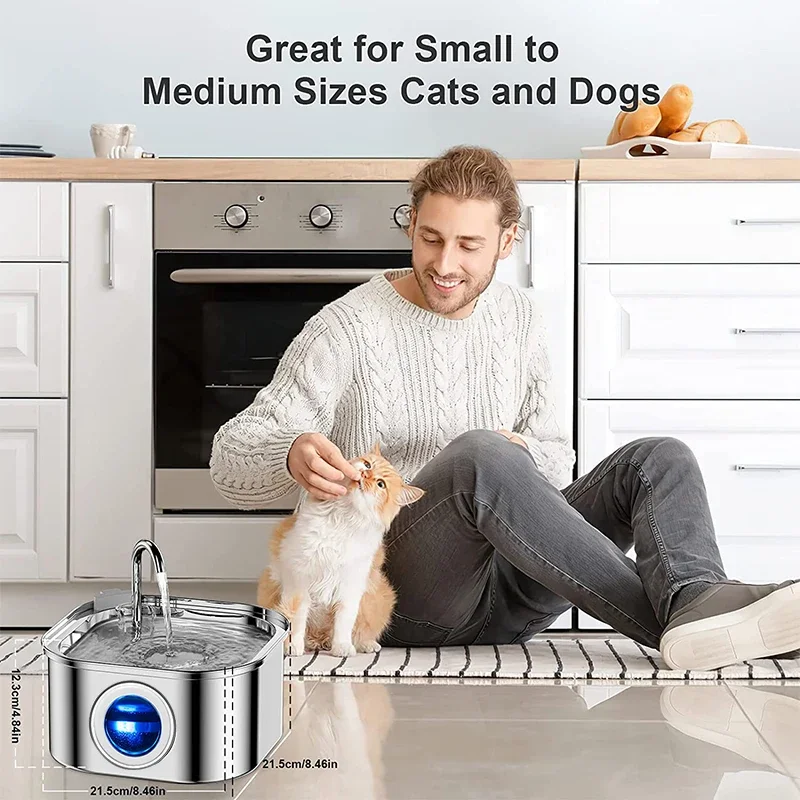 Dispensador de agua transparente para gatos con ventana, fuente de agua de acero inoxidable con sensor de 3,2l/108oz, súper silenciosa y filtro automático para mascotas - imagen 3