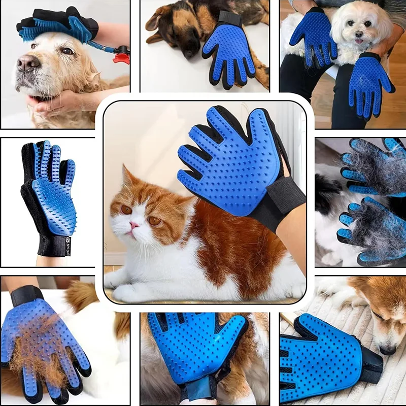 Guantes de ducha para quitar el pelo de mascotas, cepillo de baño para cachorros y gatos, guante de limpieza con peine de silicona, suministros de masaje para el cuidado de perros - imagen 2