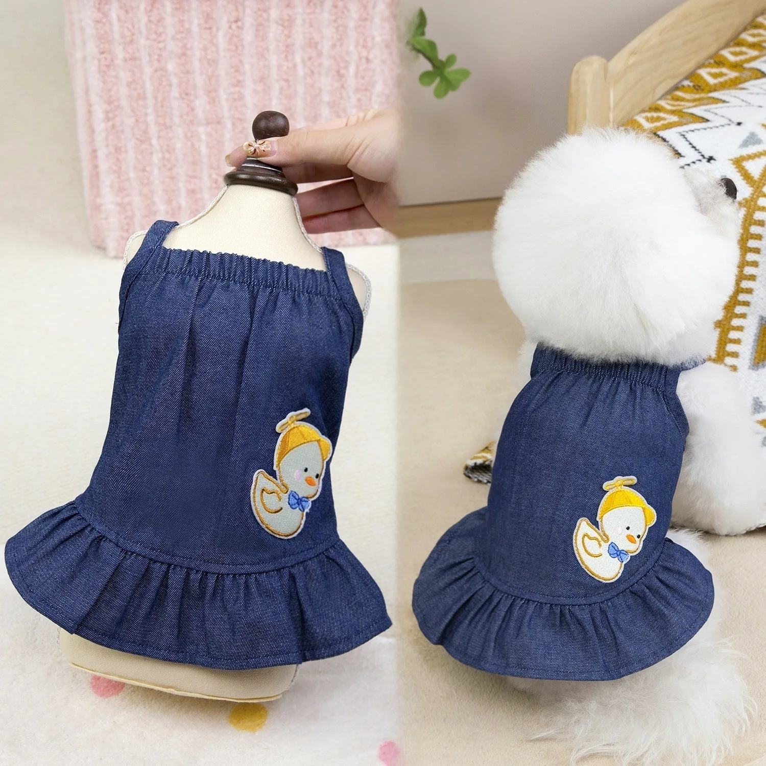 Falda con tirantes de vaquero para mascotas, falda fina y bonita de peluche para perros pequeños, ropa para perros pequeños y cachorros