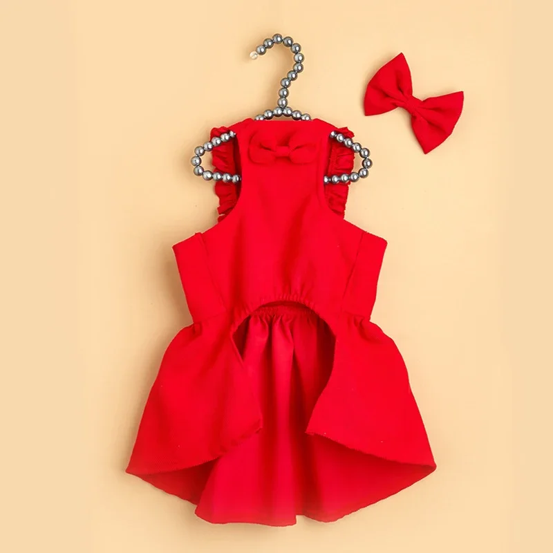 Lindo vestido de perro de estilo literario con pajarita y falda con tirantes, ropa para perros Teddy Corgi Bichon - imagen 4