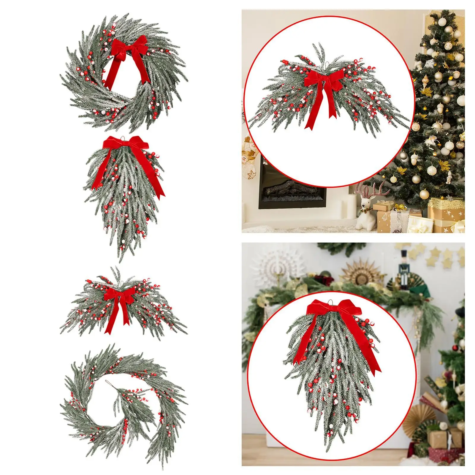 Christmas Garland Reusable Indoor and Outdoor Farmhouse Festival Home Decor Artificial Holly Red Berries Wreath Xmas Decoration