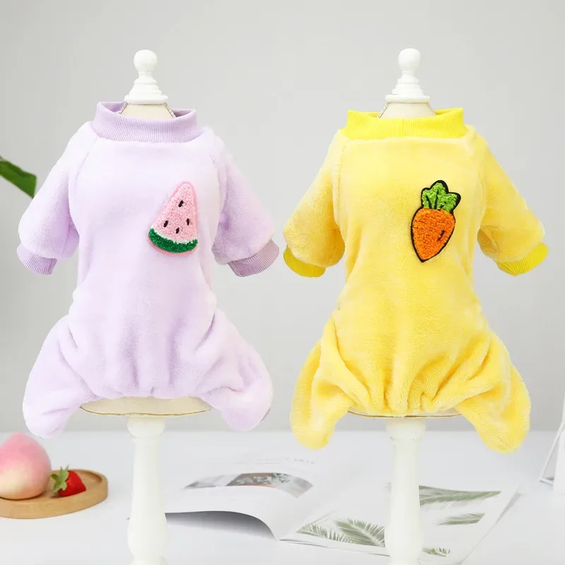 Pijamas cálidos para perros, ropa para perros, abrigo, mono con patrón de frutas, ropa para perros, mascotas, ropa de moda de cuatro patas - imagen 4