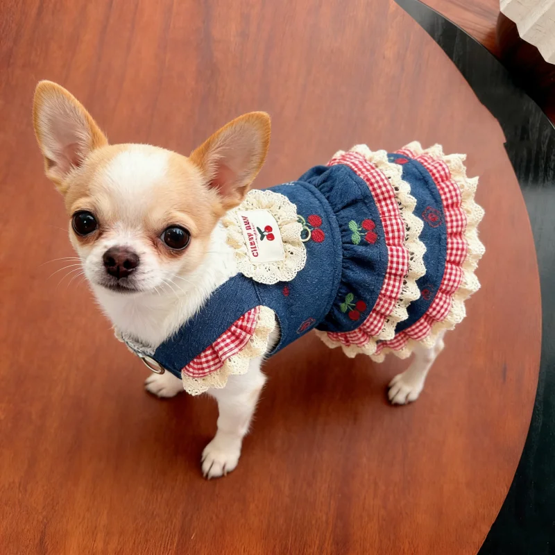 Vestido vaquero con cerezas para perros – Ropa de primavera - imagen 4