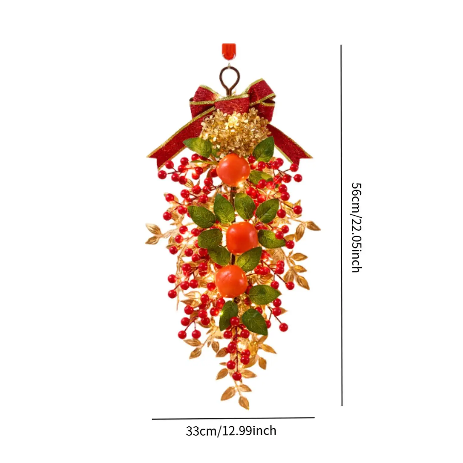 Chinese New Year Wreath PVC Red Floral Door Decoration Artificial Garland with Led Lights for Home Entryway