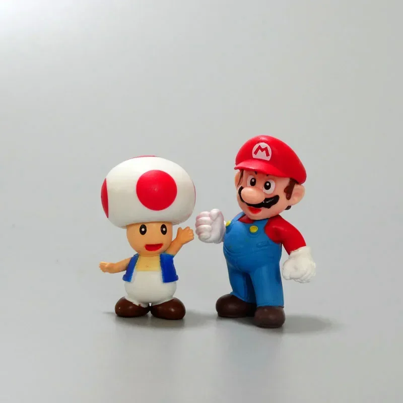Figuras de acción de Super Marios Bros Kawaii Yoshi Peach Toad Donkey Kong, modelo de figura de Anime, muñecas, decoración de pasteles, juguetes para niños, regalo, 6 uds. - imagen 2