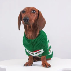Suéter navideño de punto para perros salchicha con gorro Papá Noel