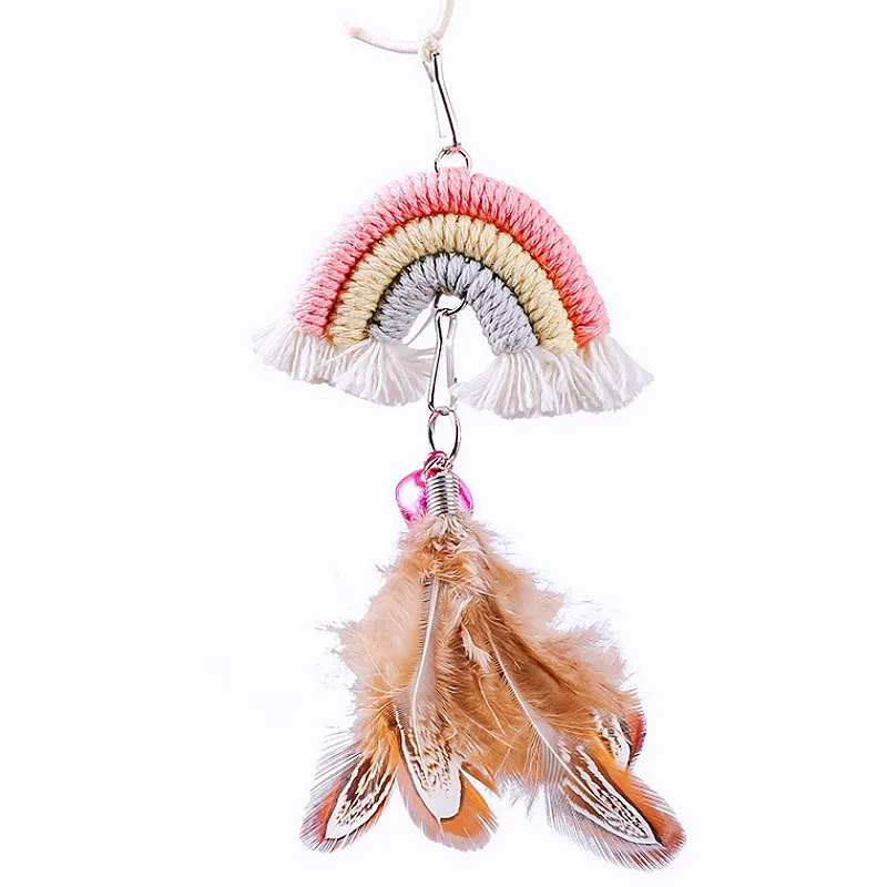 Juguete interactivo de arcoíris para gatos, palo Teaser de plumas para puerta colgante, juguetes para gatos, entrenamiento, bastones elásticos de columpio - imagen 5