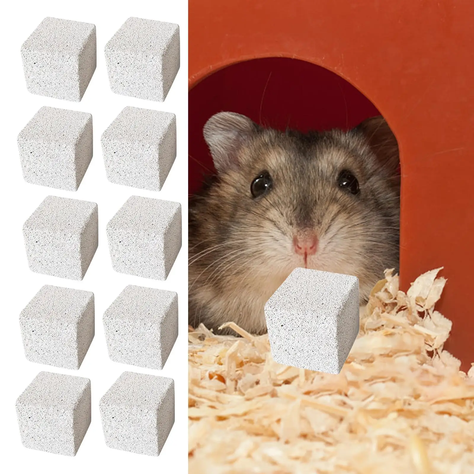 10 Pcs Stone Square Hamster Grinding Supplies Chew Toy, Rodent