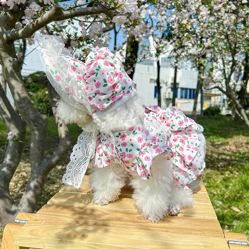 Vestido floral verano con lazo perros Chihuahua Bichón sombrero gatos - imagen 2