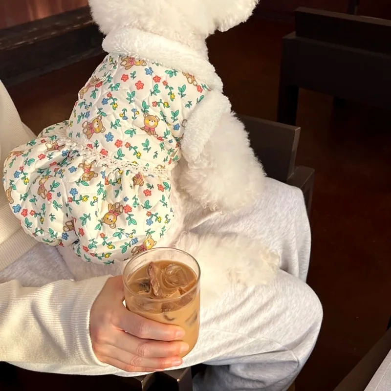 Abrigo Floral grueso de otoño e invierno para mascotas, oso de peluche, falda de capullo de flor para perros pequeños y gatos, ropa para perros pequeños, ropa para cachorros - imagen 4