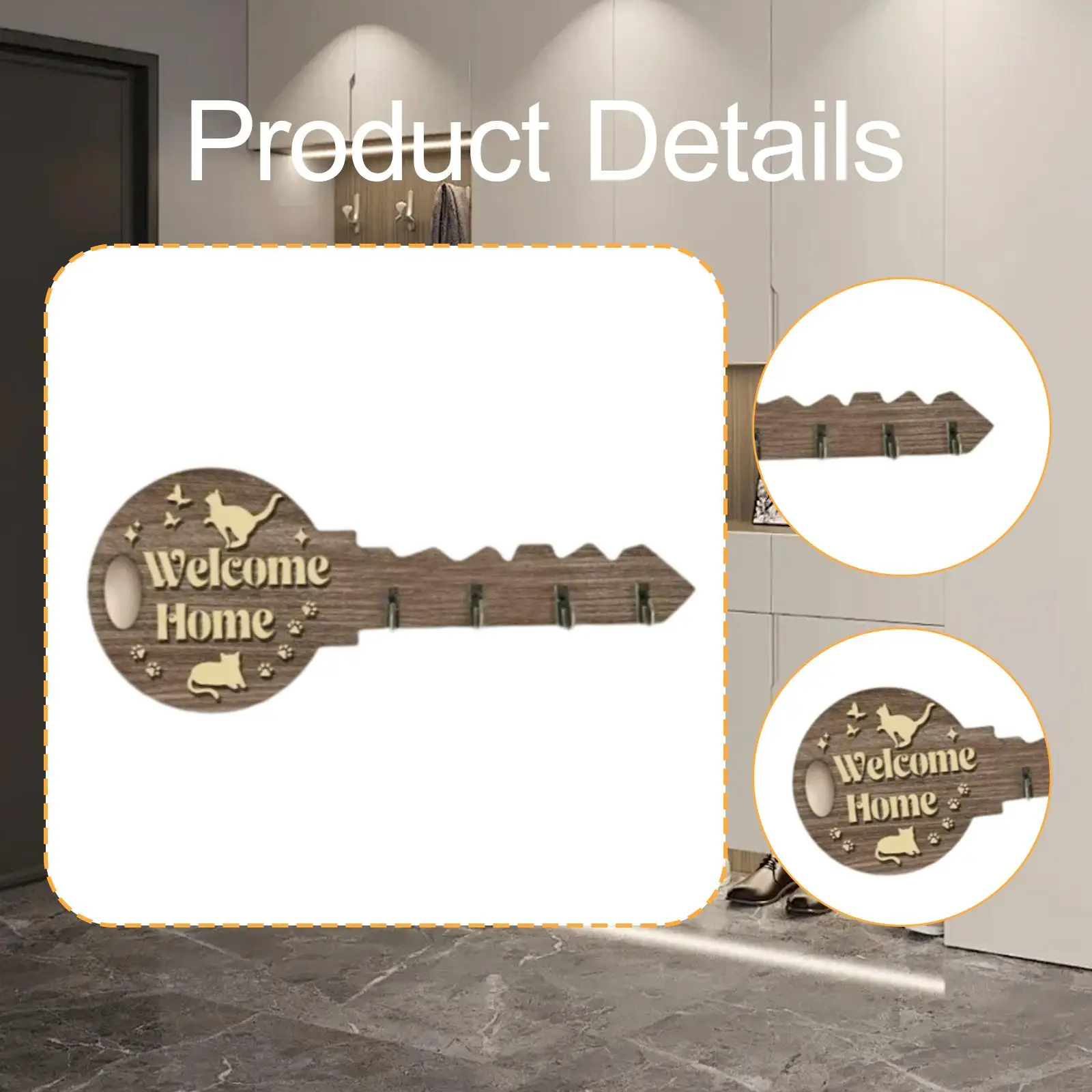 Wooden Wall Key Holder Wall Mounting Decorative Wood Key Hanger Key Rack Entryway Organizer for Office Doorway Hallway Entryway