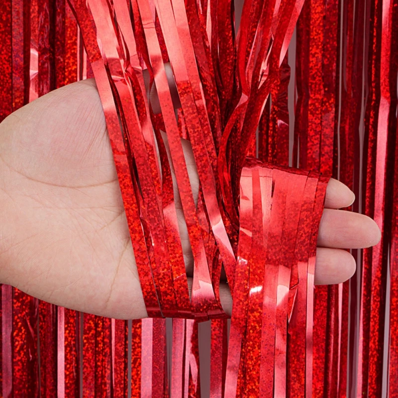 Cortina de fondo con flecos de aluminio, serpentinas de oropel, decoración de fiesta de cumpleaños para Baby Shower, fiesta de discoteca, telón de fondo de foto, 2x1 m - imagen 5