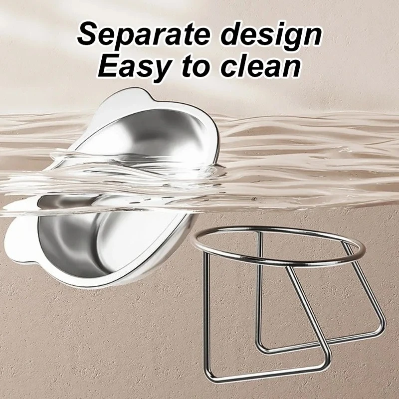Cuenco para gatos de acero inoxidable, diseño de soporte elevado con llantas inclinadas para una protección mejorada del cuello, plato de alimentación duradero para mascotas