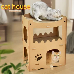 Casa rascador de madera para gatos – Descanso y rascado