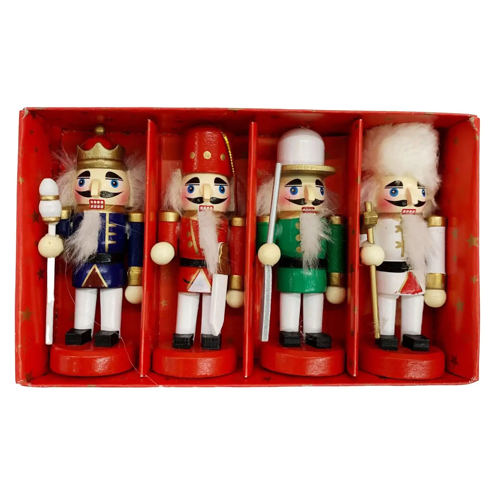 Set of 4 Wooden Christmas Nutcracker Handcrafted Sturdy for Table Display Lightweight Xmas Gift Collection Desktop Decoration