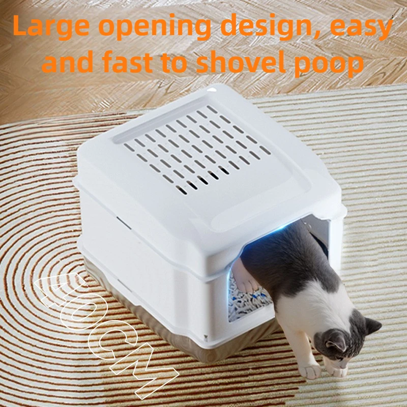 Caja de arena para gatos de acero inoxidable, gran espacio, inodoro para gatos completamente cerrado, sartenes grandes selladas a prueba de olores, suministros desmontables para mascotas - imagen 4