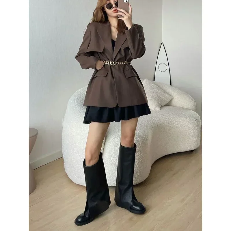 2025 moda alta gran calidad cómodo caminar Vintage negro Slip on zapatos de mujer cubrir pantalones botas para mujer - imagen 3