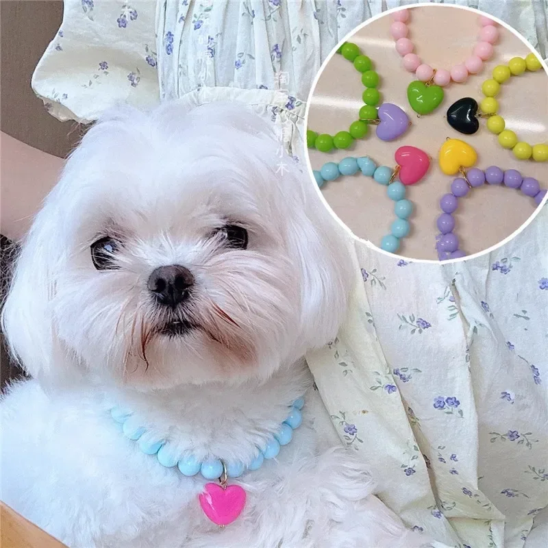 Colgante de corazón ajustable, Collar de perlas para mascotas, Collar de princesa para perros, Collar para gatos, accesorios para cachorros, cadena para perros, joyería para mascotas Chihuahua