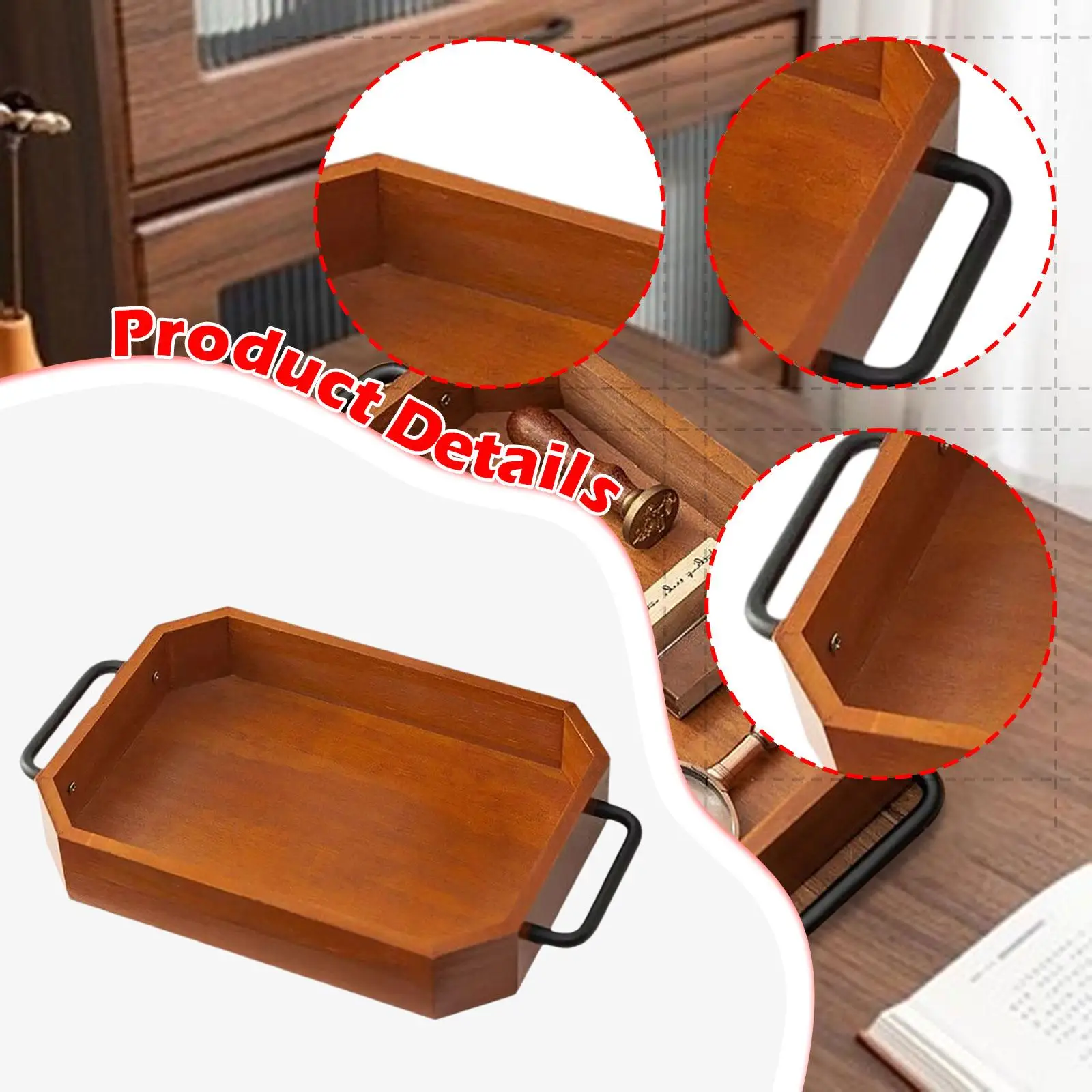 Bandeja de madera para servir, bandeja de almacenamiento, adorno, diseño Vintage, durabilidad, taza de café - imagen 5