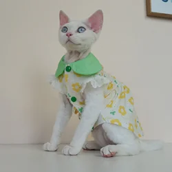 Ropa para gatos Sphynx: vestido floral de algodón amarillo, cómodo